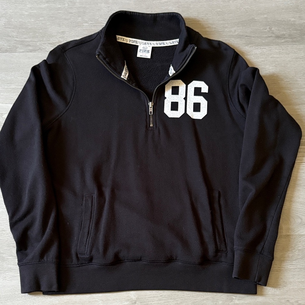 Women’s Victoria Secret Pink-Black Quarter-Zip Sweater w/Pockets